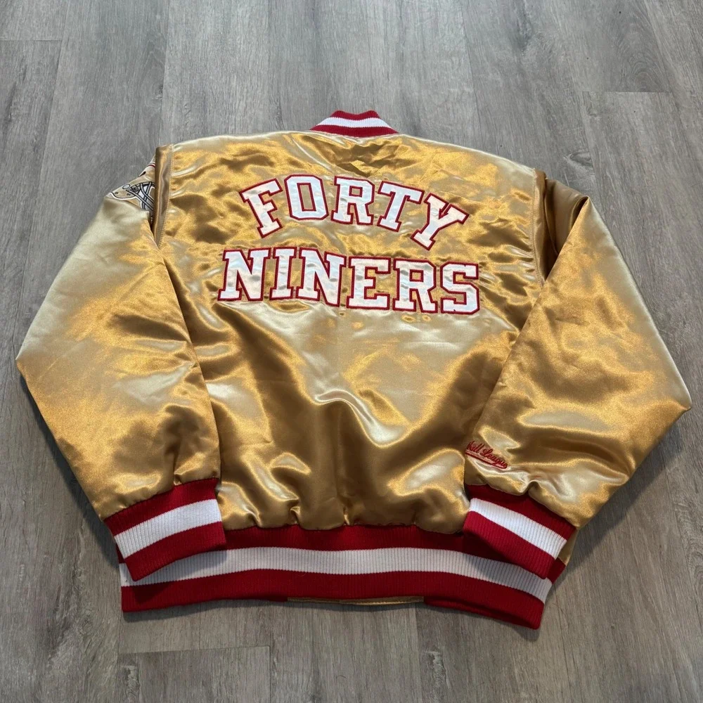 NFL San Francisco 49ers Satin Varsity Jacket Gold youth XL Forty Niners Bomber